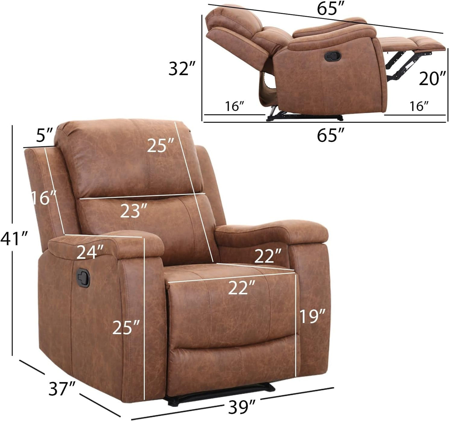 Leather Recliner Chair, Classic and Traditional Manual Recliner Chair