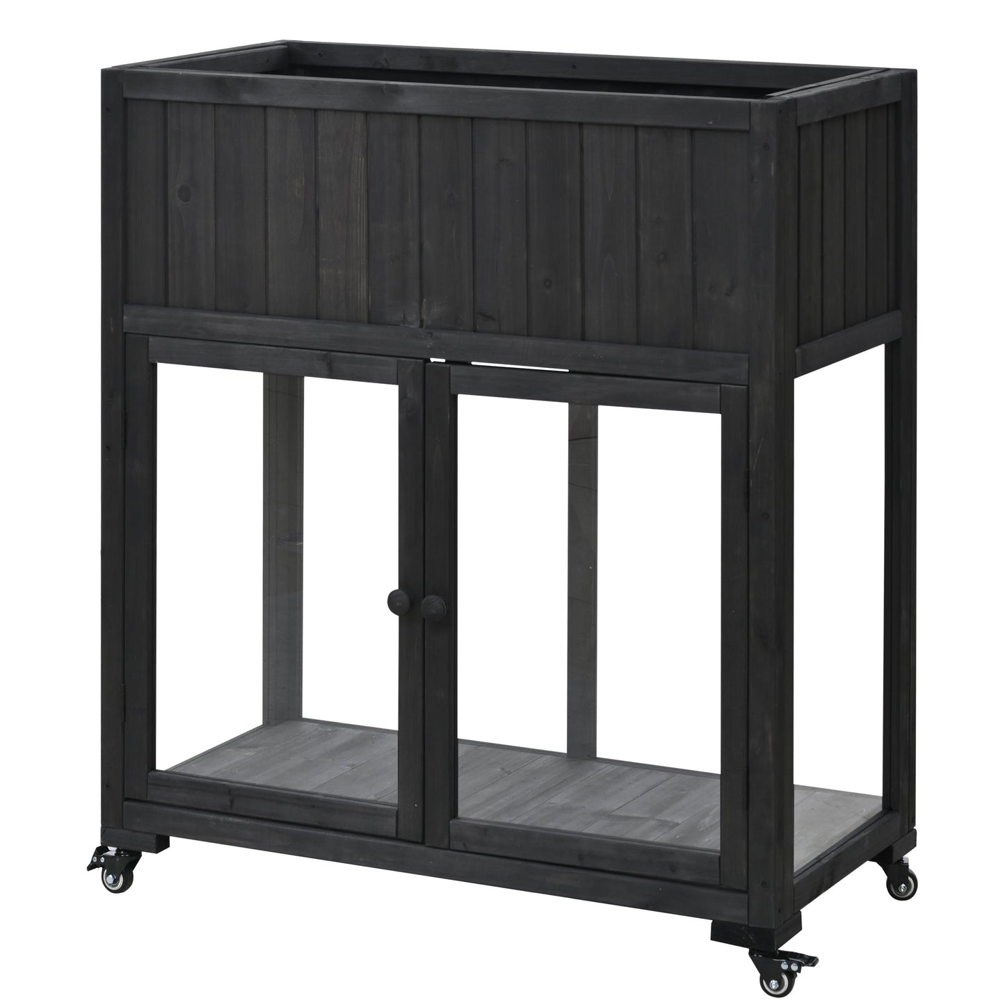 Patio 35.4''x17.7''x37.4'' Mini Wood Cold Frame, Compact 2 Doors