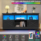 Farmhouse TV Stand with Power Outlet, LED Light Entertainment Center