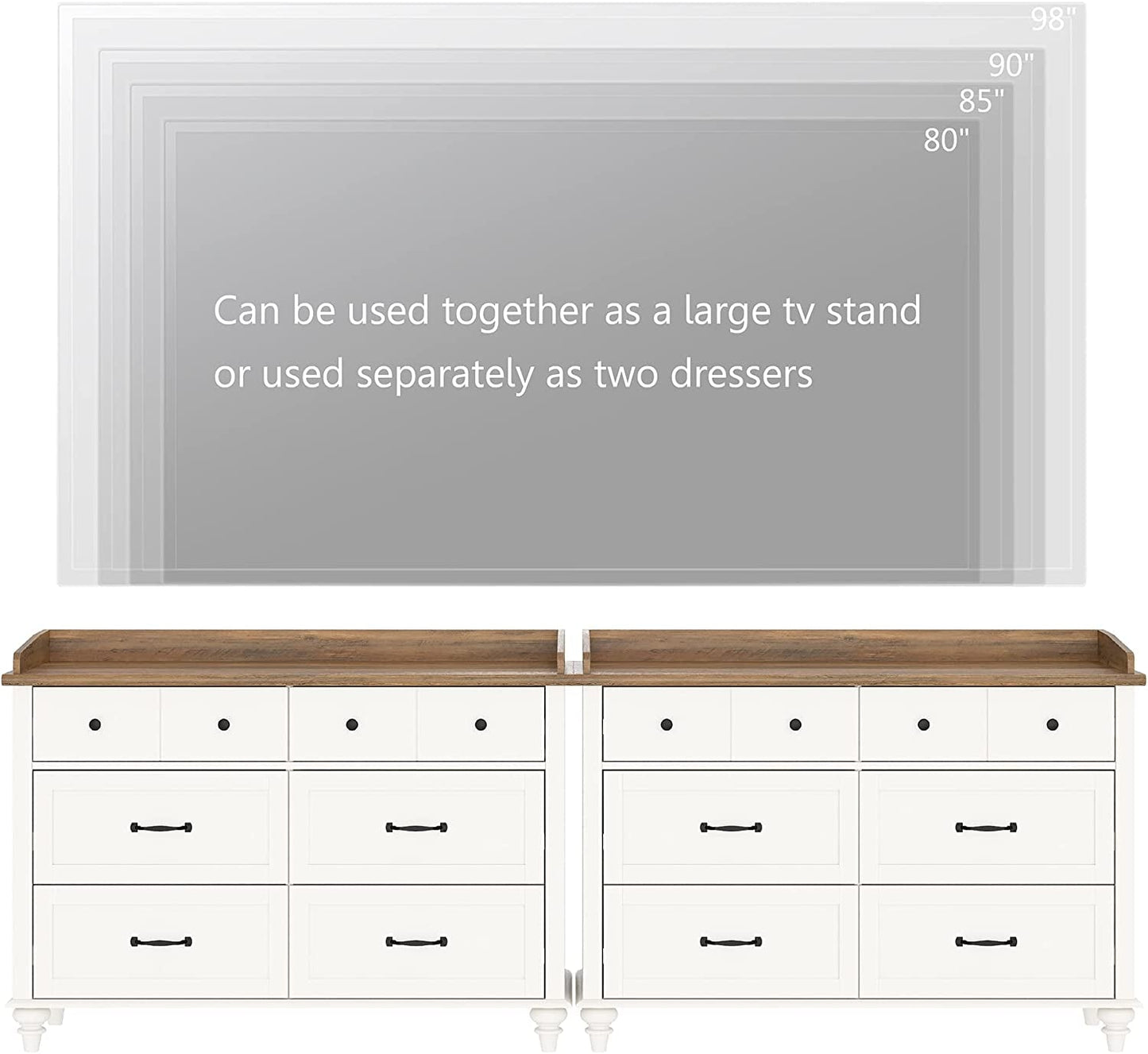 2-In-1 Mid-Century Modern White Dresser TV Stand