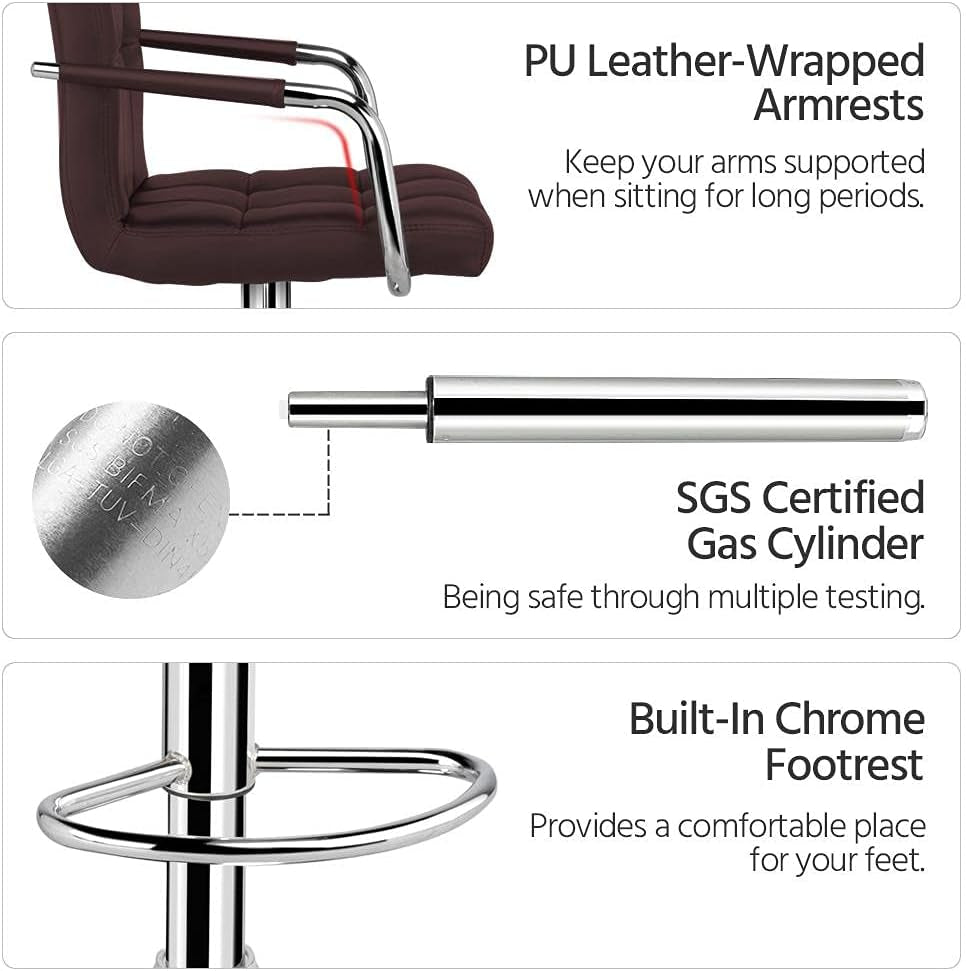 Tall Bar Stools Set of 2 Modern Square PU Leather Adjustable Barstools