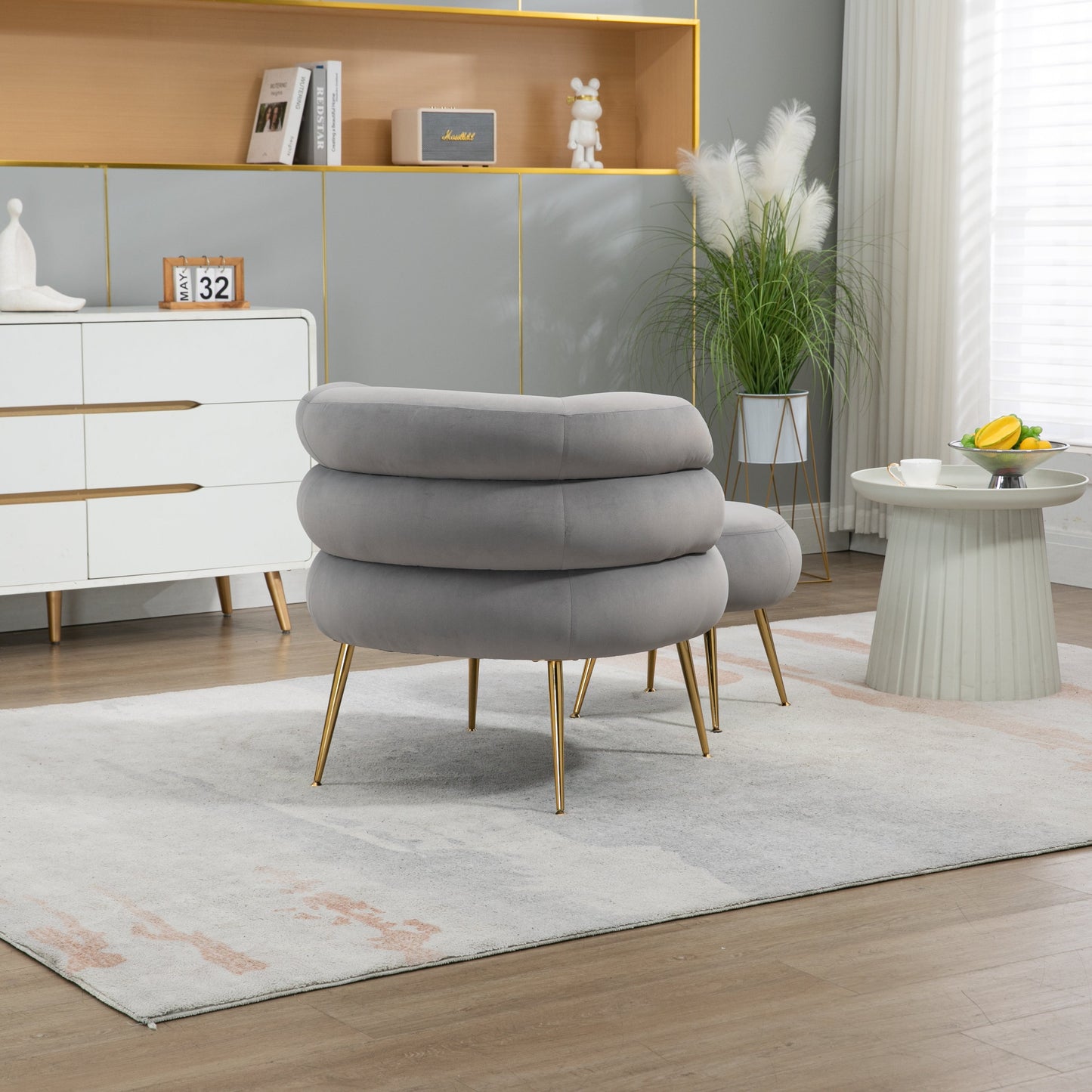 Upholstered Velvet Barrel Accent Chair with Ottoman,Accent Comfy