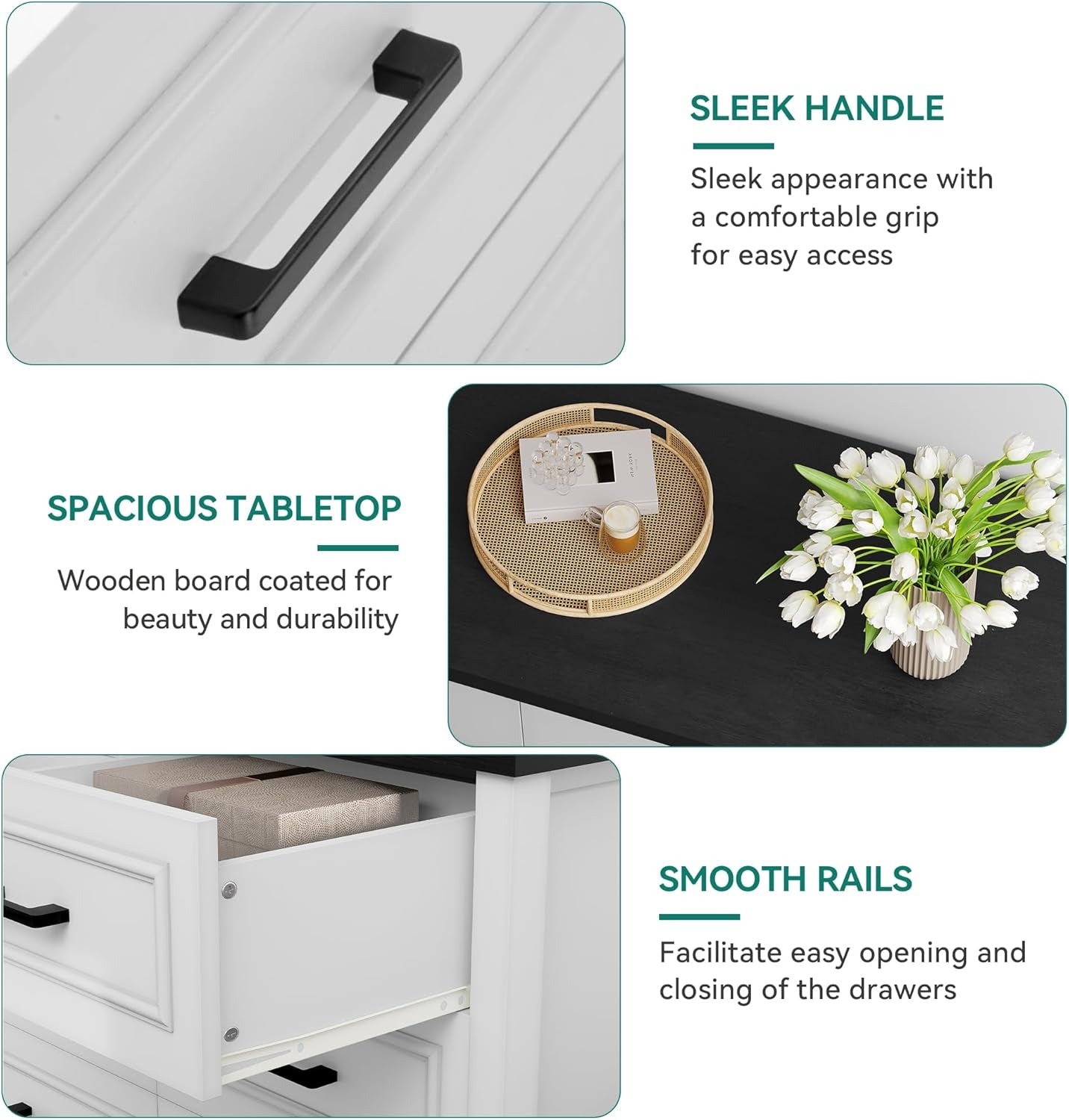 6-Drawer Dresser with Built-In Power Outlet, Wood Dresser TV Stand