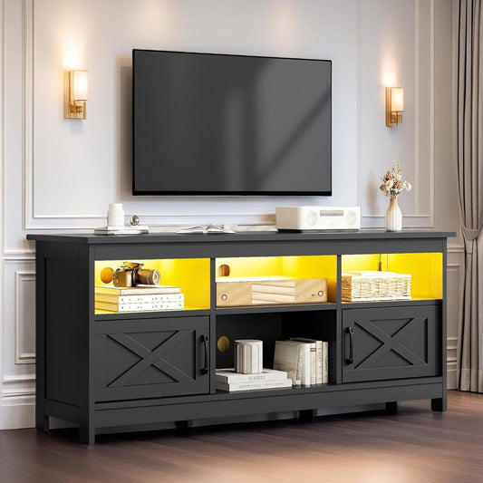 Farmhouse TV Stand for 65 Inch TV, Entertainment Centre with Power