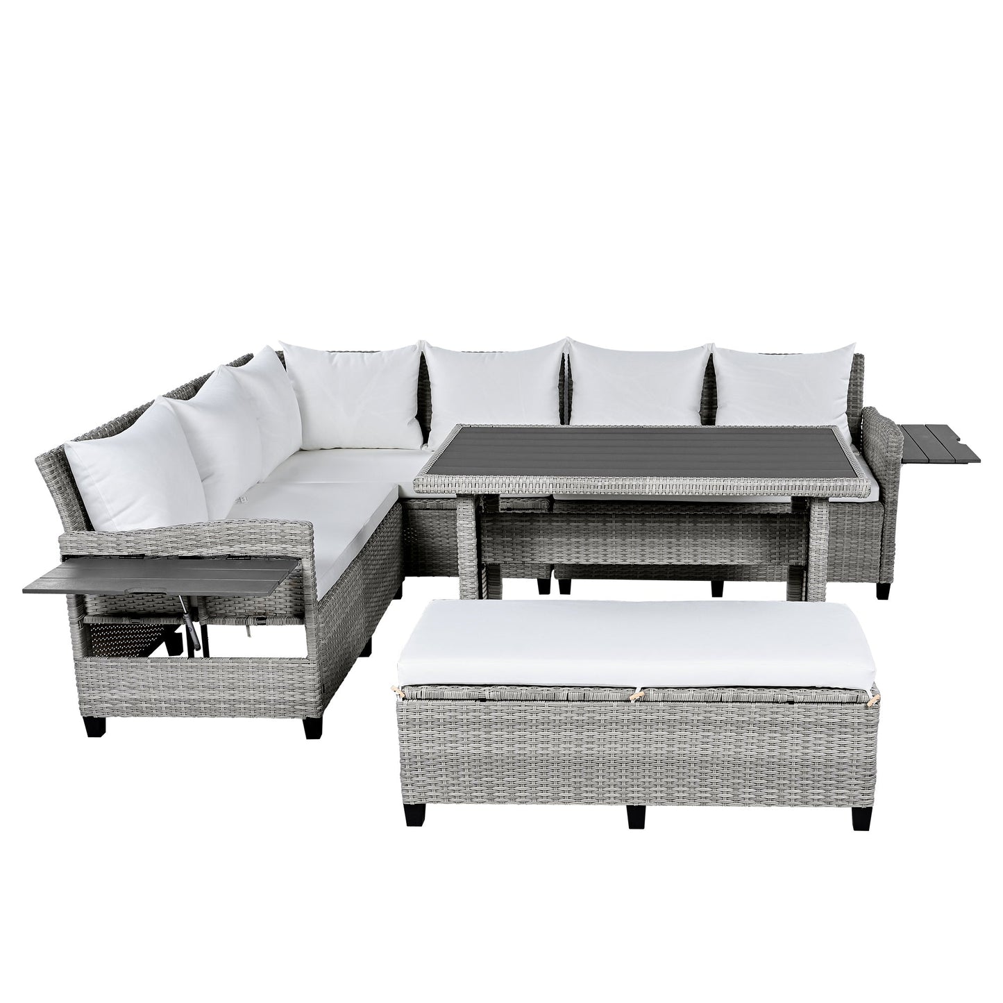 5-Piece Outdoor Patio Rattan Sofa Set, Sectional PE Wicker L-Shaped