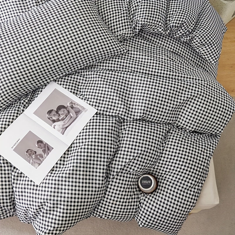 Plaid Quilt Cover 3Piece Bedding Set