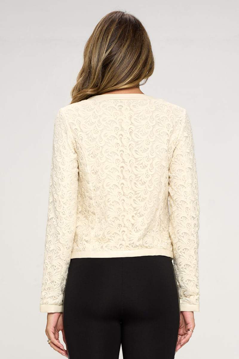 Embroidered Zip-Up Jacket with Zipper Pockets