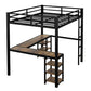 Full Metal Loft Bed With Desk And Shelves, Loft Bed With Ladder And