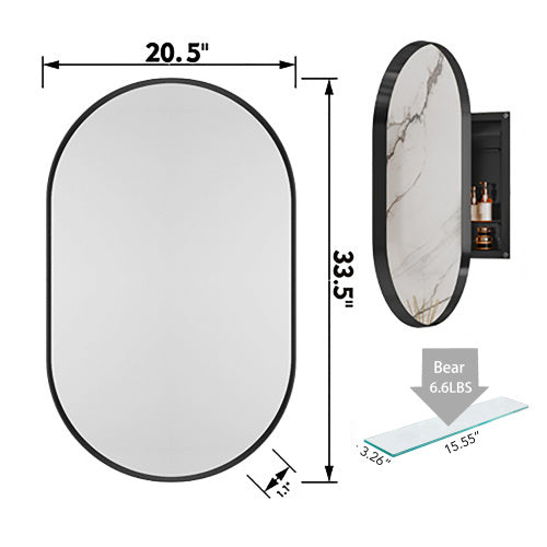 20x34 Inch Oval Recessed Metal Frame Bathroom Wall Cabinet With Mirror