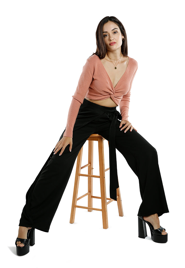 Belted Tie Wide Leg Pants