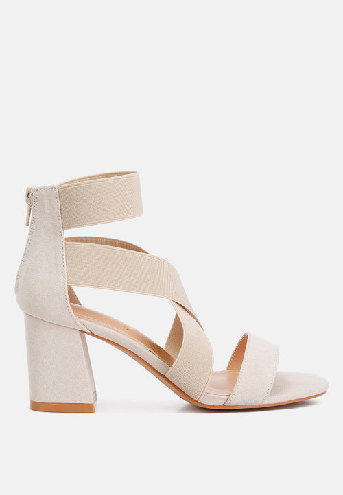 Benicia Elastic Strappy Block Heel Sandals