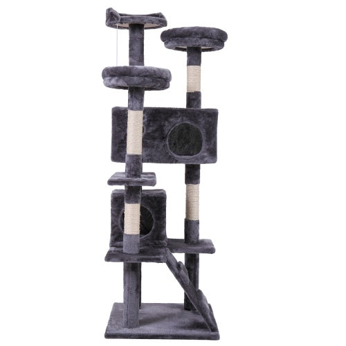 Cat Tree Cat Tower With Catching Ball, Plush Mat, Ladder And Indoor