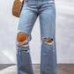 Sky Blue Destroyed Open Knee Wide Leg Jeans