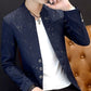 Mens Slim Round Stand Collar Pattern Blazer