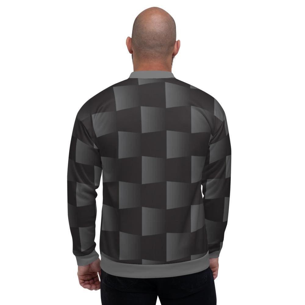 Bomber Jacket for Men - Black and Grey 3d Square Block Pattern