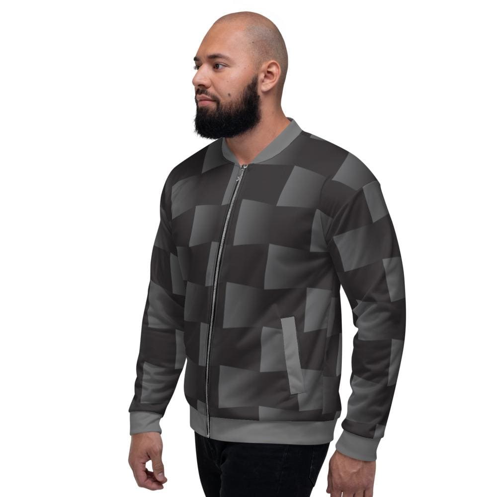 Bomber Jacket for Men - Black and Grey 3d Square Block Pattern