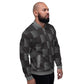 Bomber Jacket for Men - Black and Grey 3d Square Block Pattern