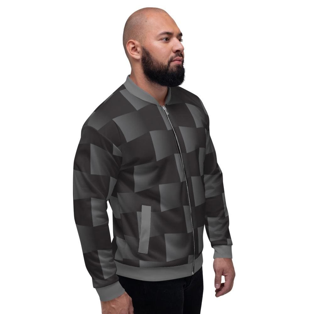 Bomber Jacket for Men - Black and Grey 3d Square Block Pattern
