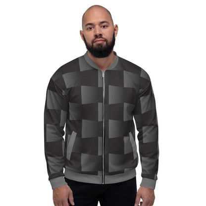 Bomber Jacket for Men - Black and Grey 3d Square Block Pattern