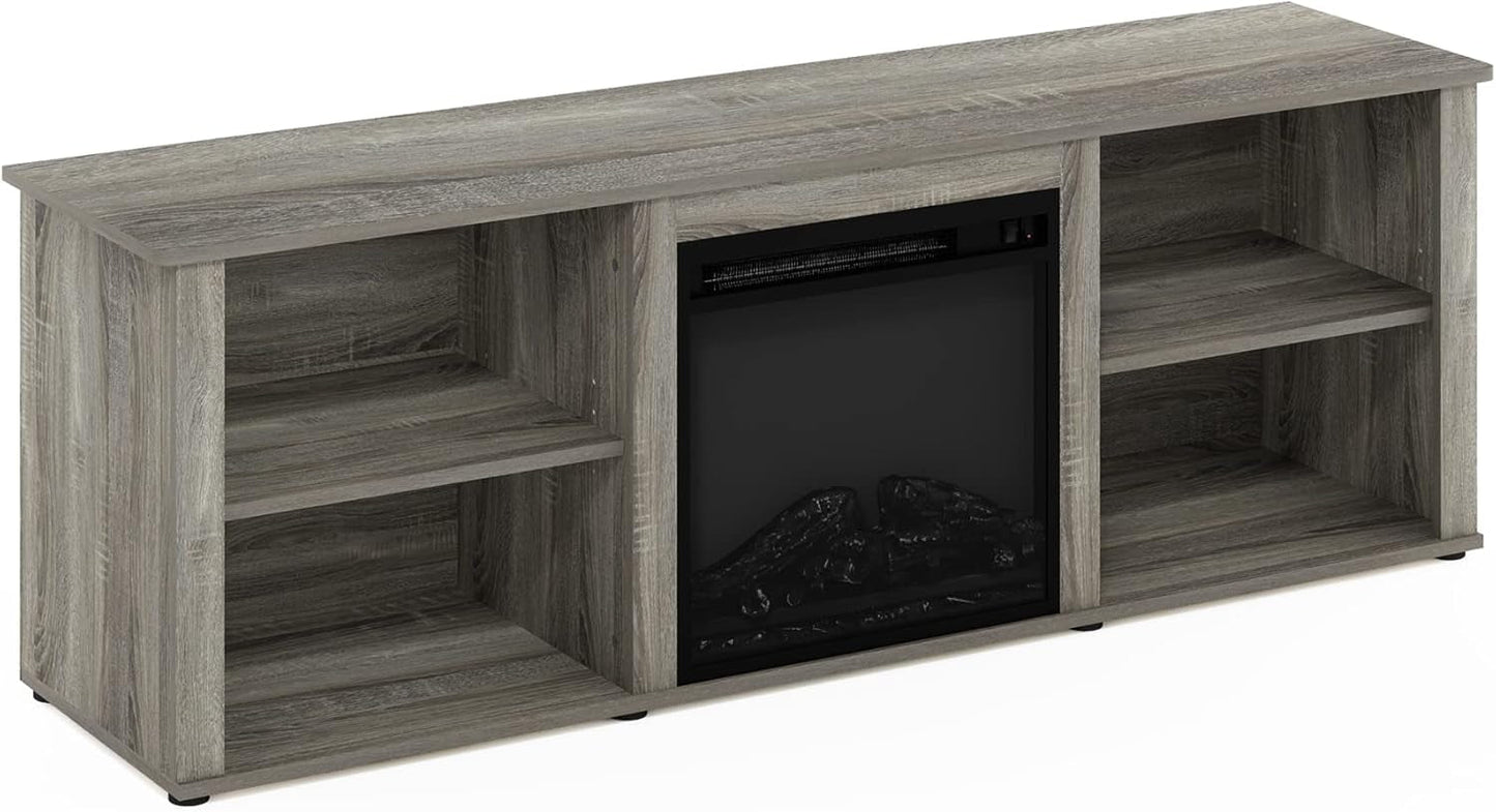Classic 70 Inch TV Stand with Fireplace, French Oak Grey