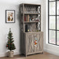 67" Tall Wine Bar Cabinet for Liquor and Glasses, Farmhouse Kitchen