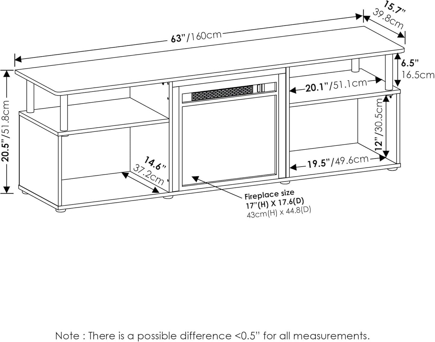 Jensen Open Storage Fireplace Entertainment Center for TV up to 70