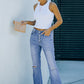 Sky Blue High Rise Distressed Bell Bottom Denims