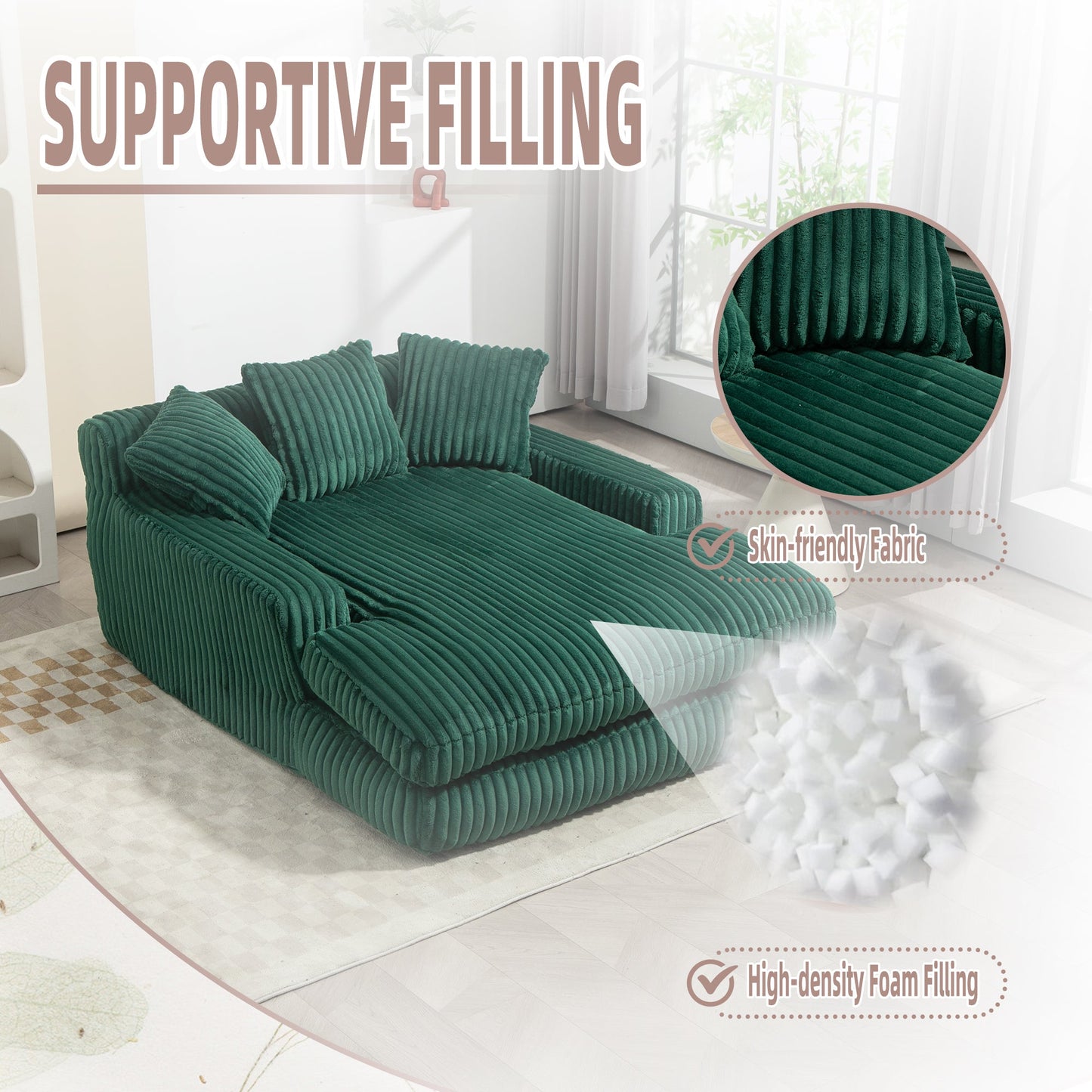 Corduroy lazy sofa With 3 back pillows,Comfy Sofa- Deep Seat Couch for