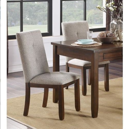 Chenille Upholstered Chairs Set Of 2 Dark Cherry Finish Wood Frame