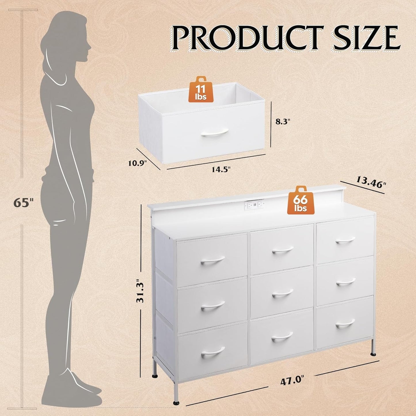 Dresser TV Stand with LED Lights and Charging Station