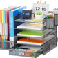 Grey 5-Tier Mesh Desk Organizer with Drawer