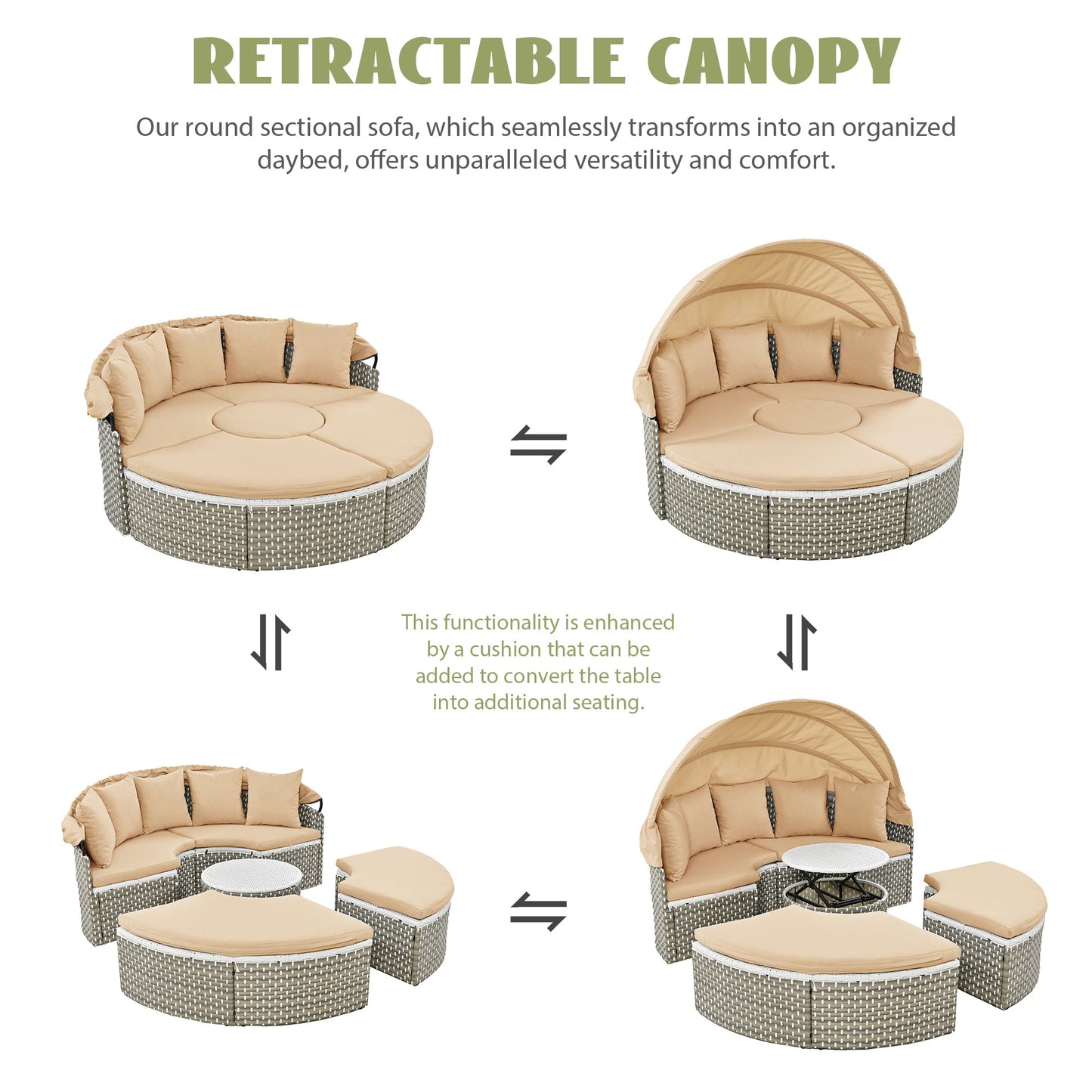Patio Furniture Round Outdoor Sectional Sofa Set Rattan Daybed