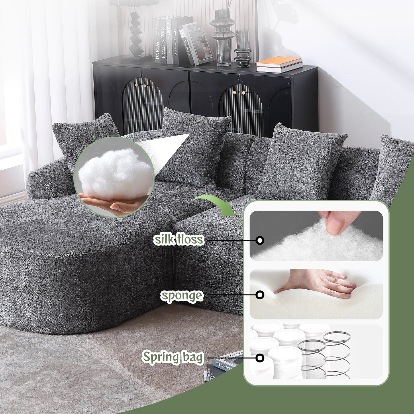 Boucle Sofa 3 Seater for Living Room Oversized Comfy Sofa L-Shape Sofa