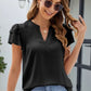 Ruffled Notched Short Sleeve Blouse