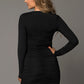 Black Sweetheart Long Sleeve Ruched Bodycon Mini Dress