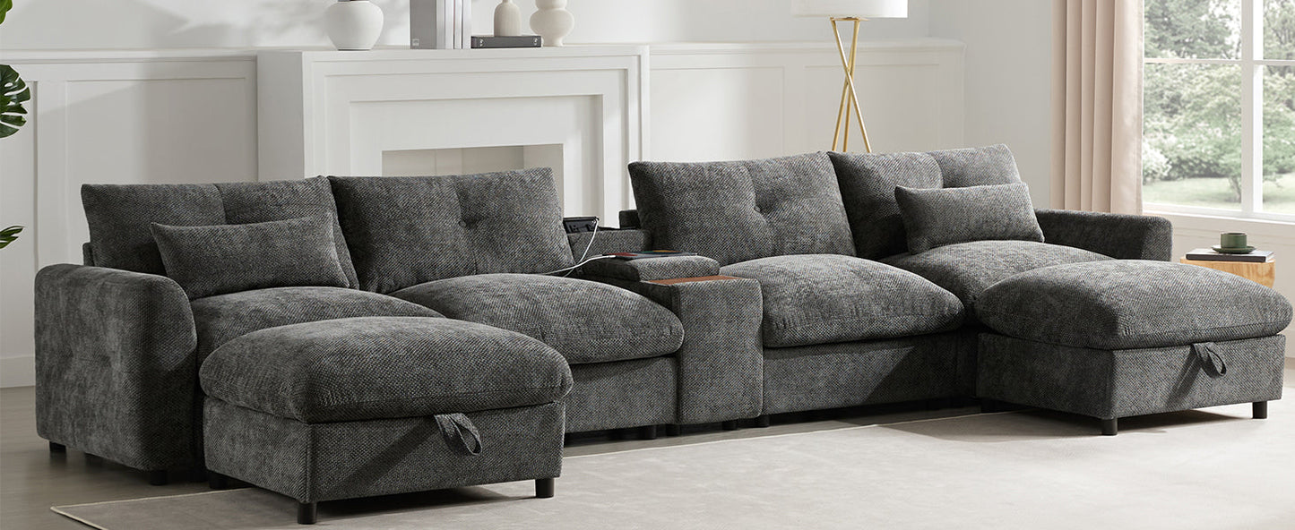 142'' Modular Sectional Sofa with Movable Storage Ottoman and