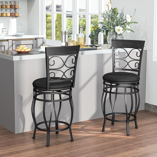 26" Swivel Bar Stools Set of 2, Counter Height Bar Stools with Back,