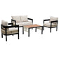 Multi-person Outdoor Iron Sofa Set with A table, Rattan Decoration,