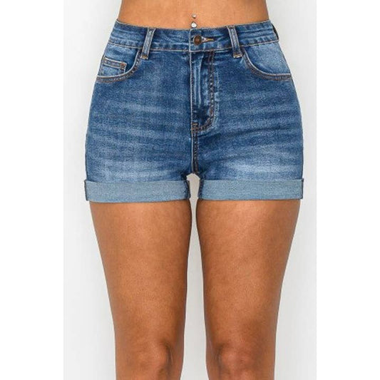 W BASIC ROLLED CUFF JEAN DENIM SHORTS | DARK / L