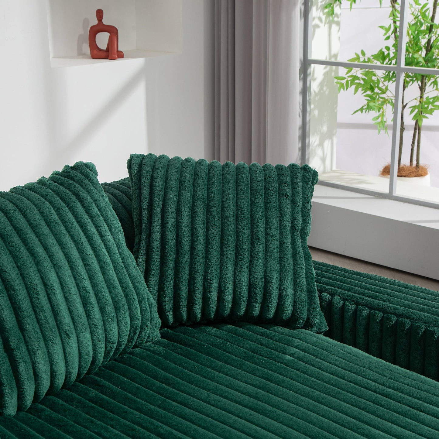 Corduroy lazy sofa With 3 back pillows,Comfy Sofa- Deep Seat Couch for