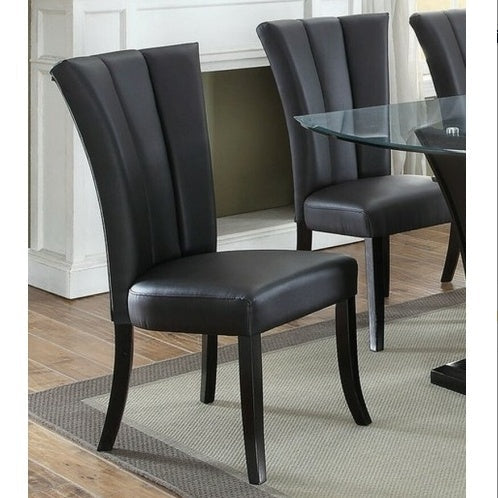 Black Faux Leather Upholstered Lines Back Set Of 2pc Chairs Dining