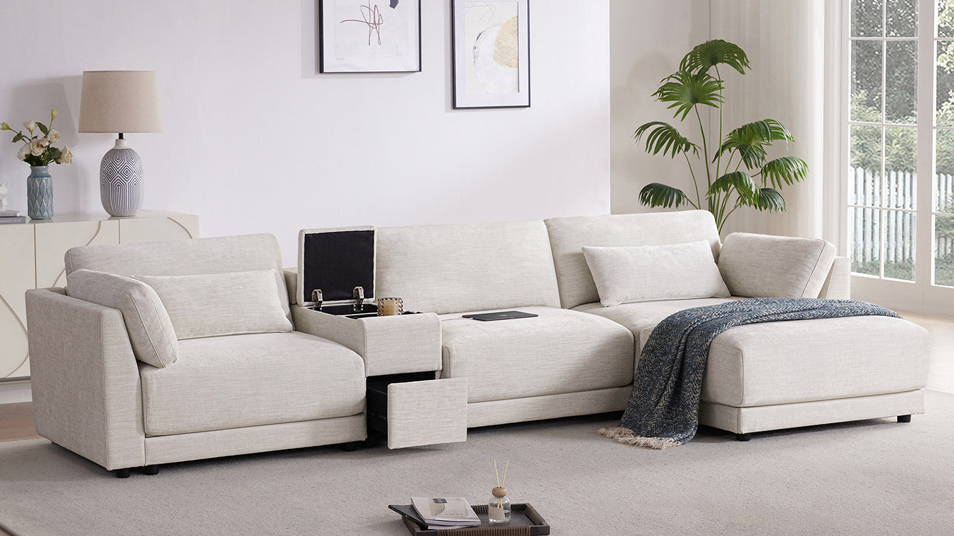 124'' Modular Sectional Sofa with Storage Console and Movable