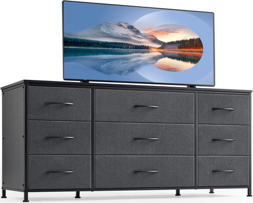 Dresser, Dresser for Bedroom with 9 Drawers, Wide Dresser TV Stand for