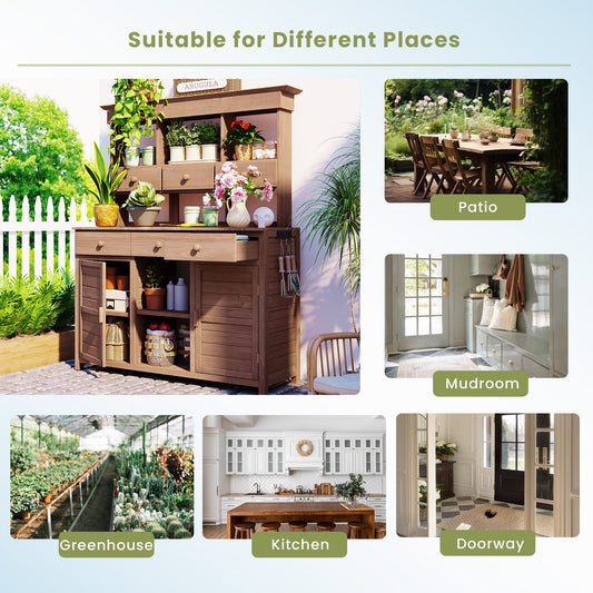 65.7'' H Tall Garden Potting Bench Table with Hutch,Patio Storage