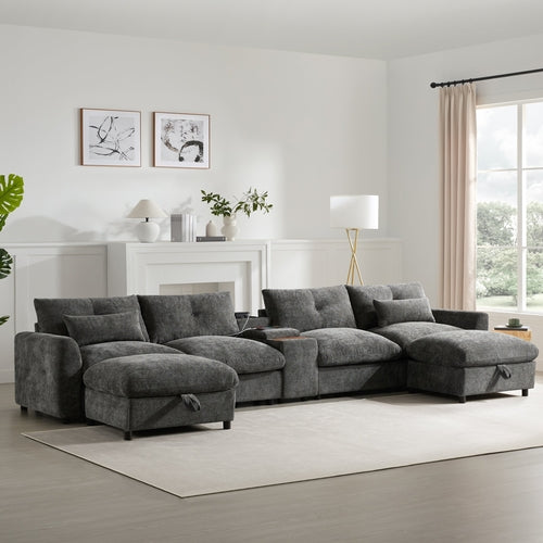 142'' Modular Sectional Sofa with Movable Storage Ottoman and
