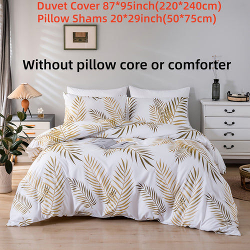 Elegant Golden Leaf 3Piece Polyester Duvet Cover Set