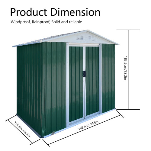 6FTx4FT Apex Roof Green Outdoor Tool Storage House Garden Shed With