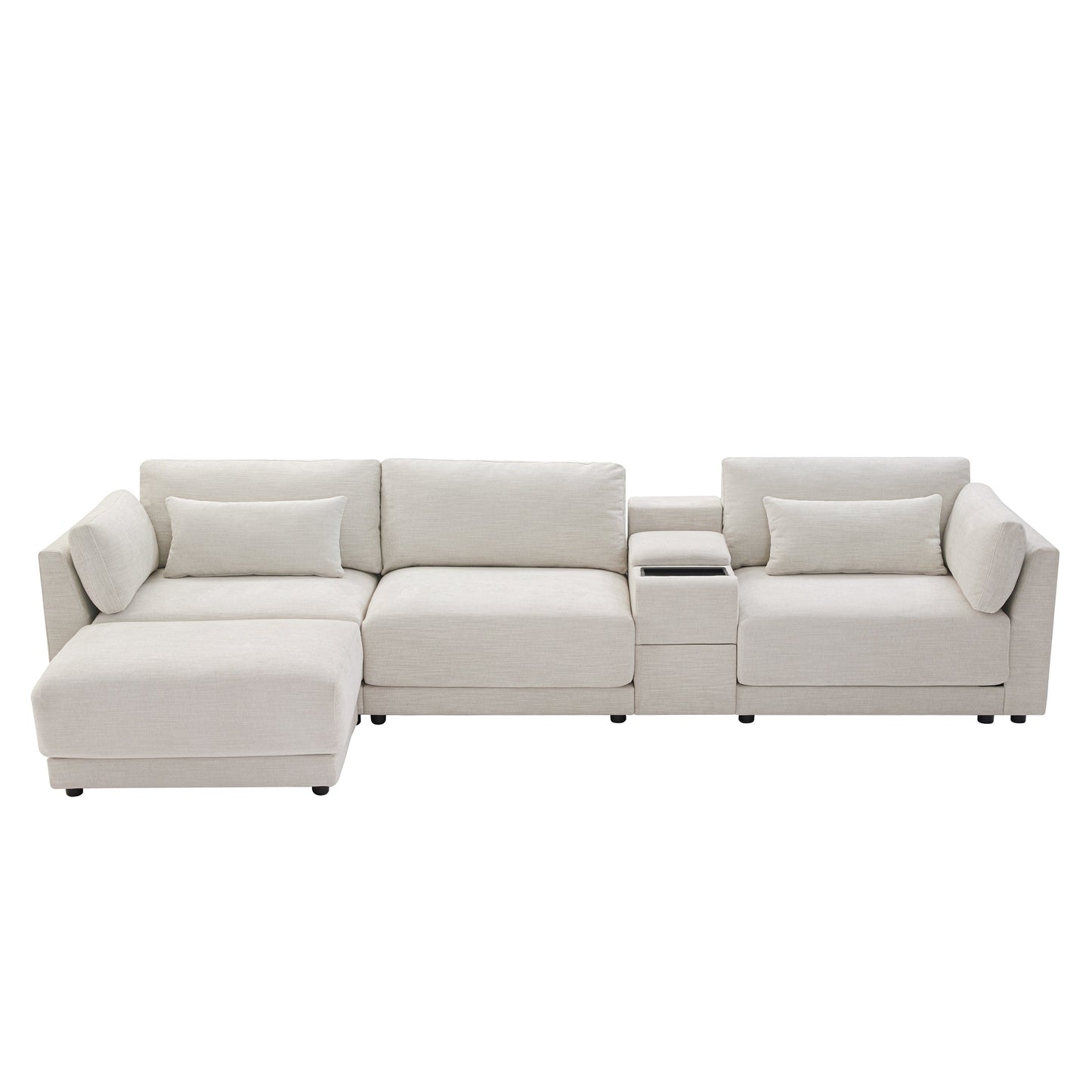 124'' Modular Sectional Sofa with Storage Console and Movable