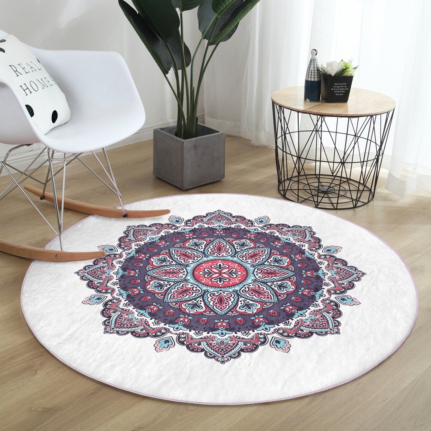 Mandala Yoga Room Round Rug, Meditation Room Circle Carpet, Non Slip