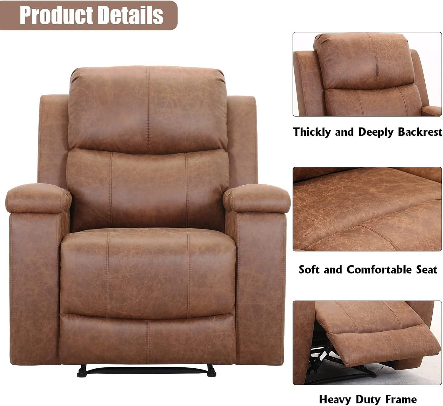 Leather Recliner Chair, Classic and Traditional Manual Recliner Chair